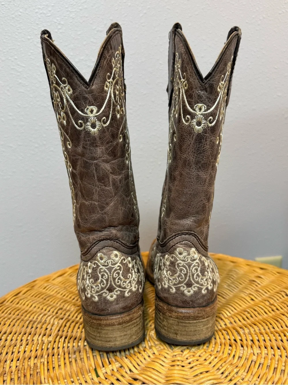 Corral Teen Brown Embroidered Leather Western Cowboy Boots